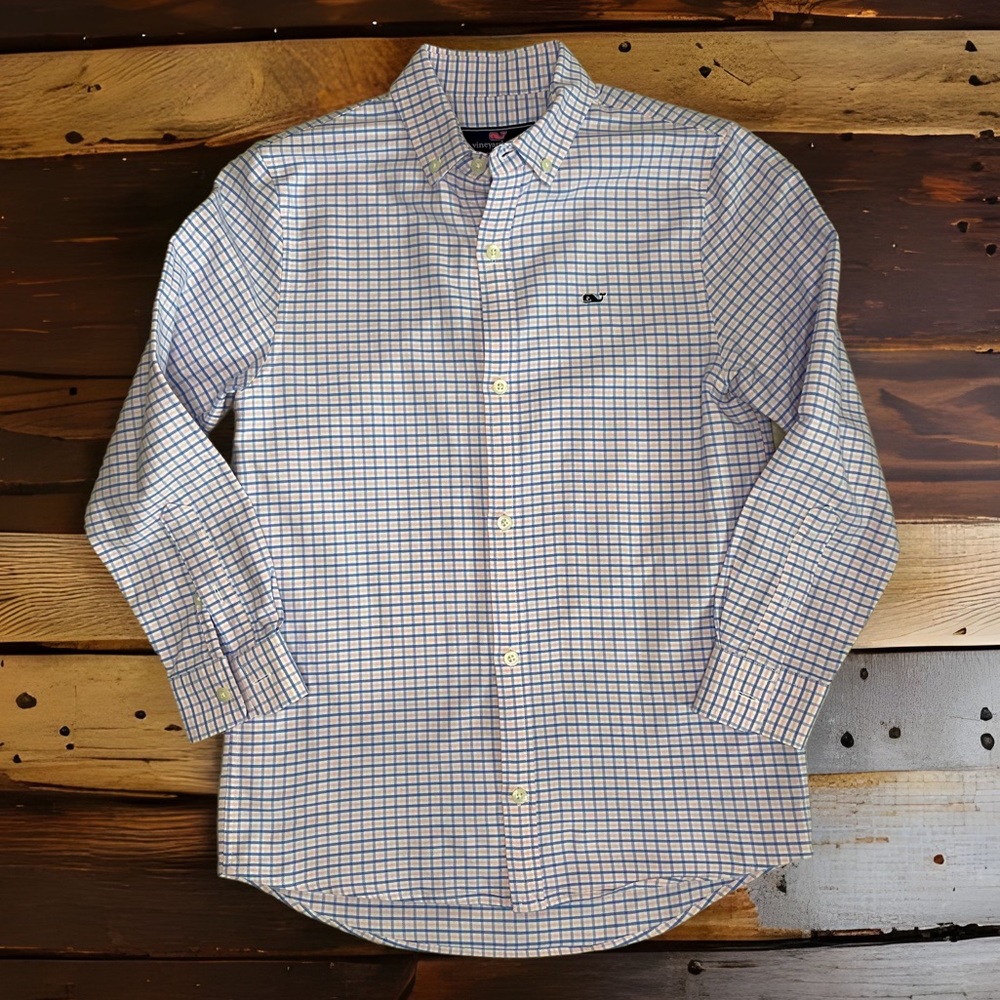 Vineyard Vines Boys Button Down Shirt Blue with Pink accent